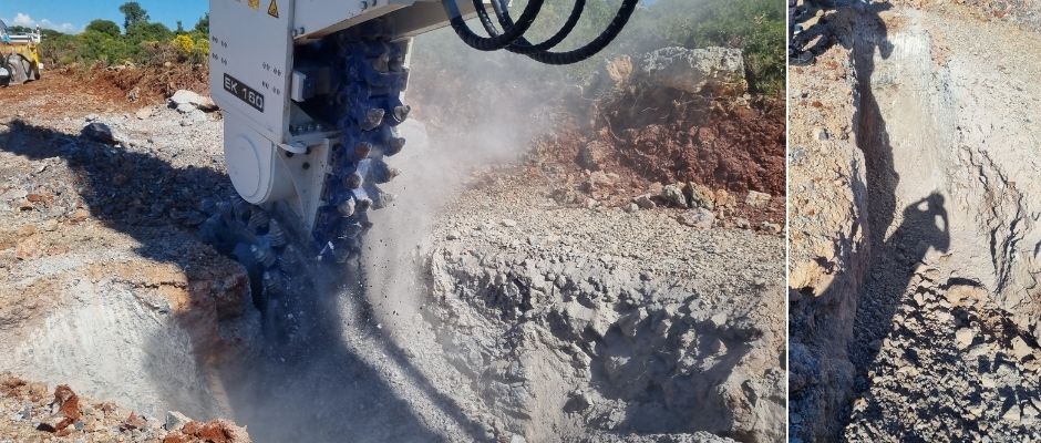 Wind Farm Trenching in Greece: KEMROC EK 160 Chain Cutter Delivers Precision, Productivity, and Lower Cost per Meter in Limestone. 