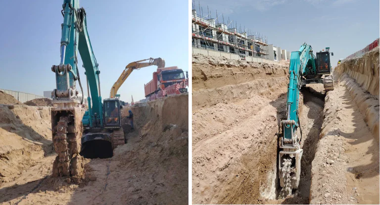Urban Trenching Reinvented: KEMROC EK Chain Cutter Achieves Efficient Trenching with Low Vibration & Low Sound, Without Disturbing the Neighbourhood in Dubai.