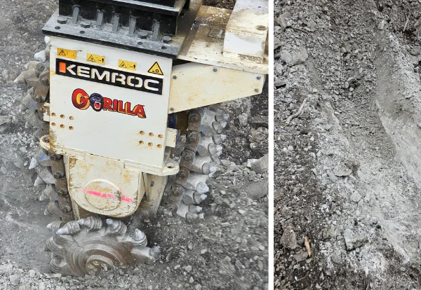 Trenching Reinvented with KEMROC Chain Cutter in the U.S: Clean Cuts, Low Vibration, Low Operational Cost.